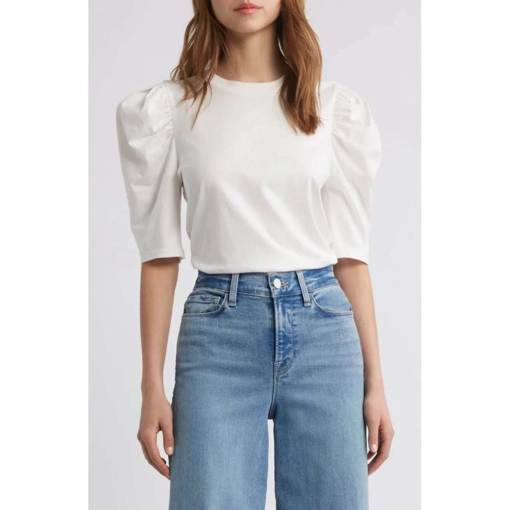 Frame puff sleeve julianne white jean top femme cool weather viscose layering xs